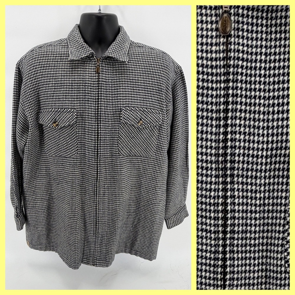 Express Jacket Women Large Black White Houndstooth Zip Up Vintage 90s Shacket